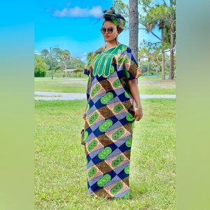 African Ankara bubu/kaftan gown with embroidery